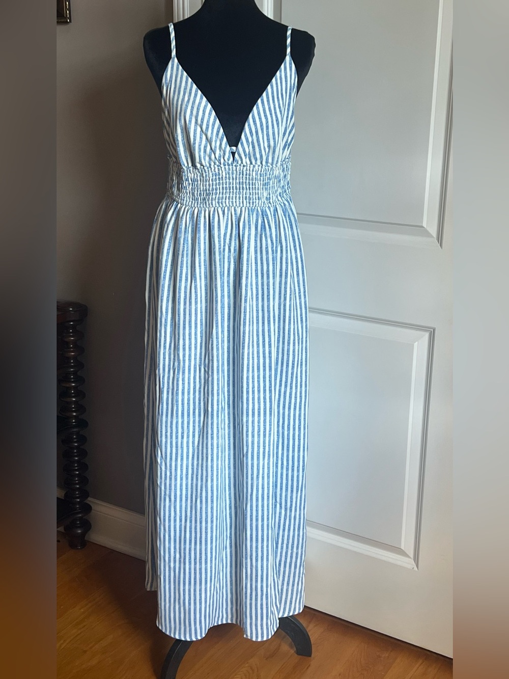 Inspired Hearts Blue and White Striped Backless Maxi Dress - Picture 1 of 5